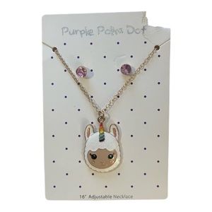 Girls/Kids 16" Lamacorn Necklace & Earring Set
